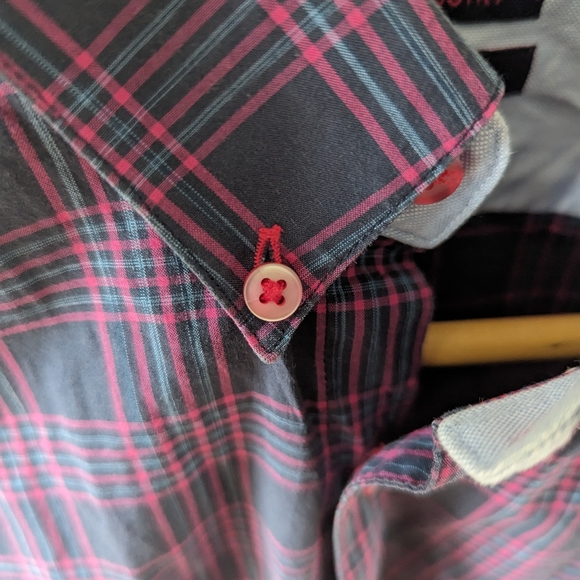 Blue Industry Perfect Fit Shirt Size 39, navy and pink plaid - Picture 2 of 10